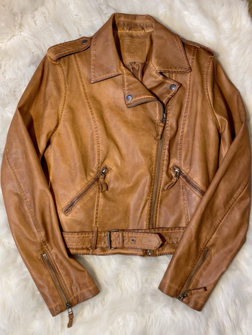 Max Studio Tan Leather Moto Jacket